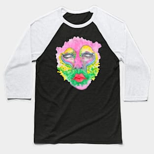 Pink colorful face with black sclera eyes Baseball T-Shirt